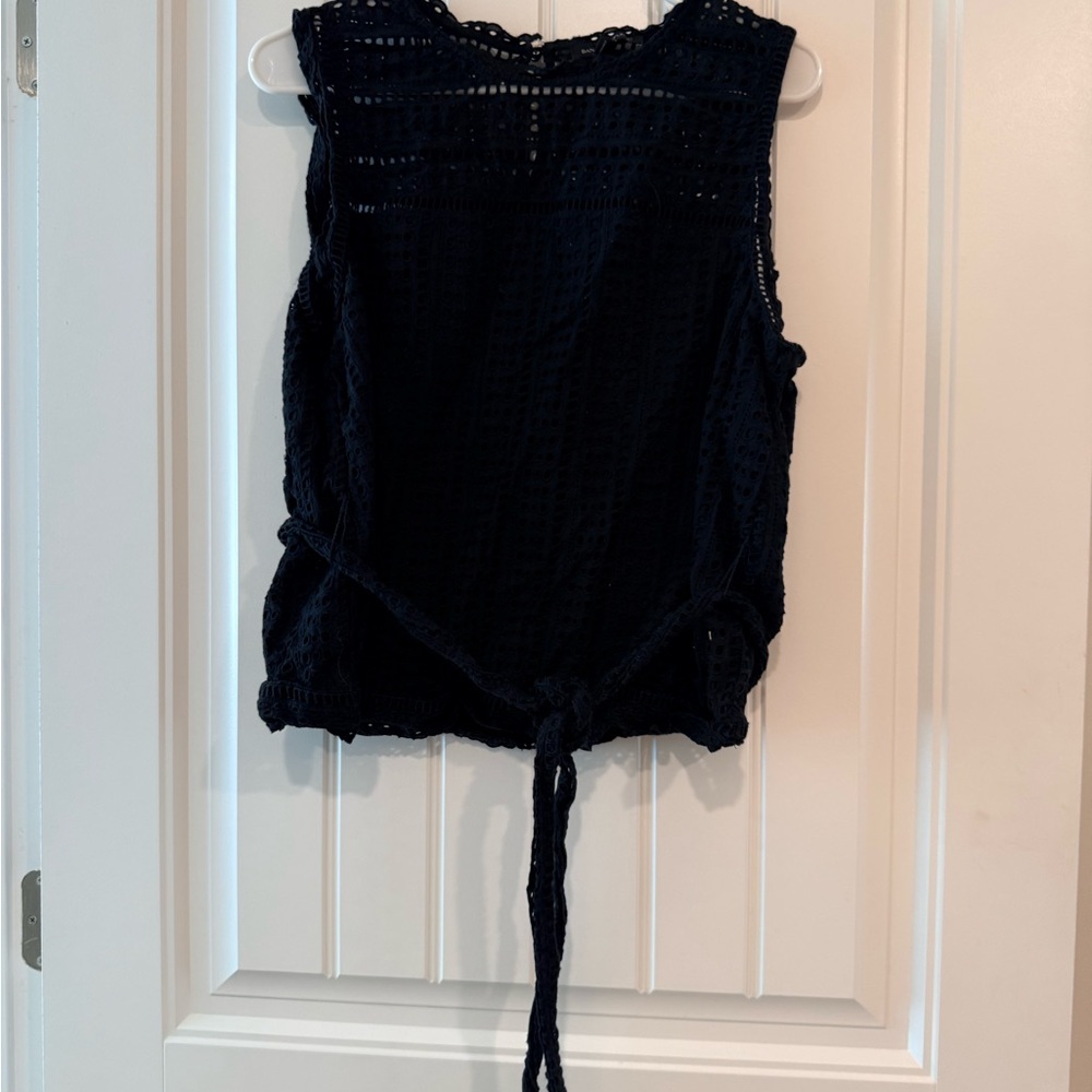 Banana Republic Black Lace Tie-Front Sleeveless Blouse